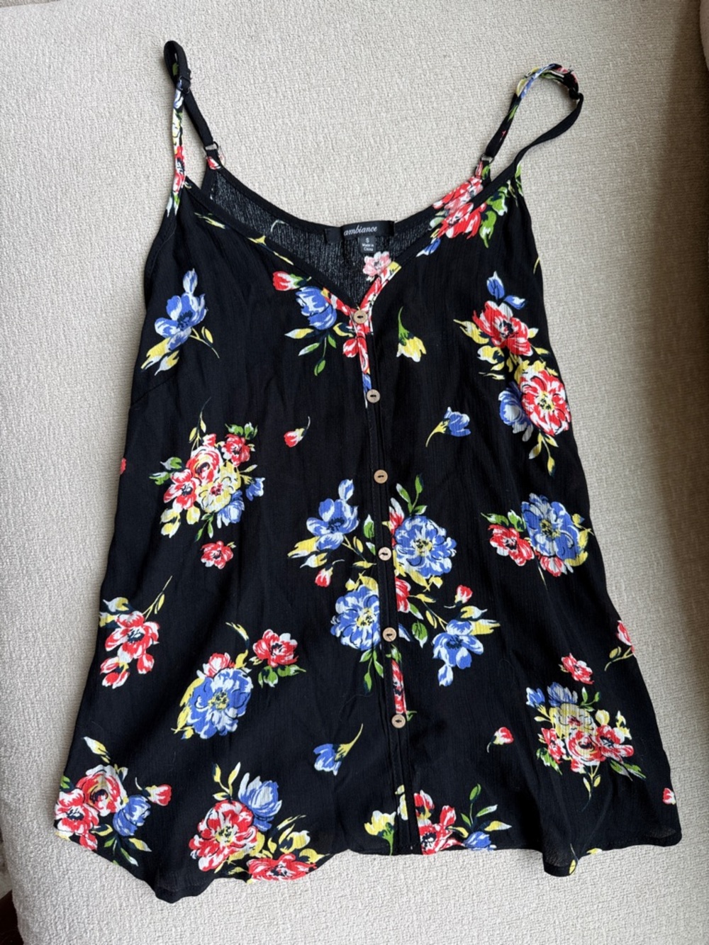 Ambiance Black Floral Button-Front Cami Top